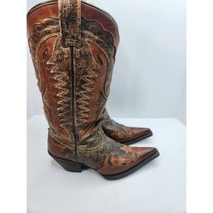 Stetson Womens Western Cowboy Handmade Leather Boots BROWN Sz 5.5 Wingtip Inley